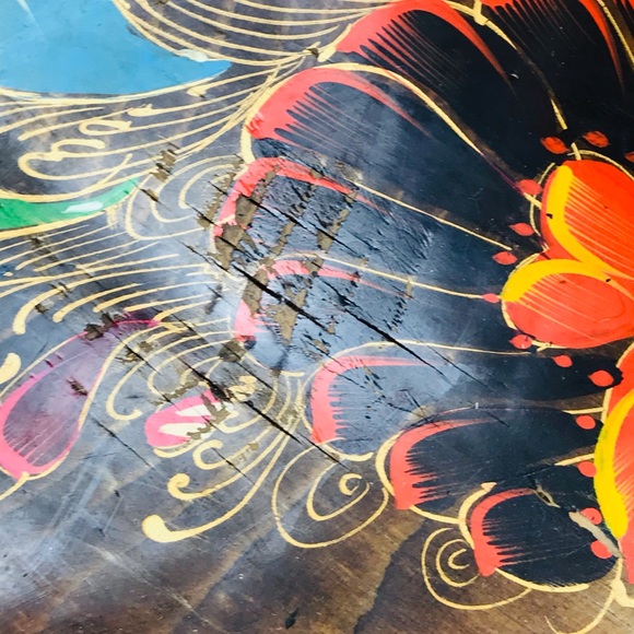 Vintage Lacquer Wood Bowl Handmade Painted Folk Ar - Picture 6 of 12